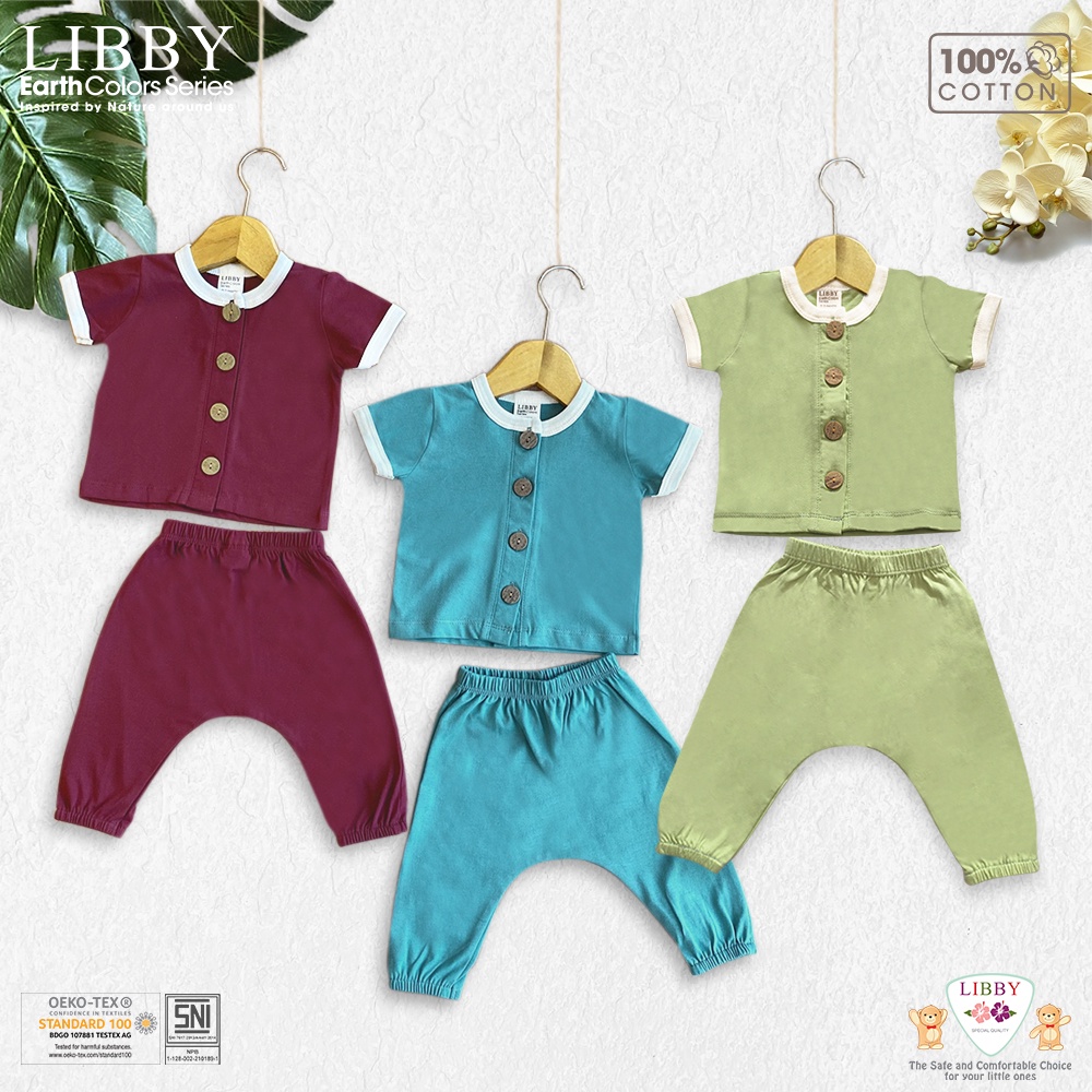 LIBBY Stelan Pendek Panjang Rocco Earth Color | Motif Girl Size 0 s.d 4 Tahun (1 stel/pack)