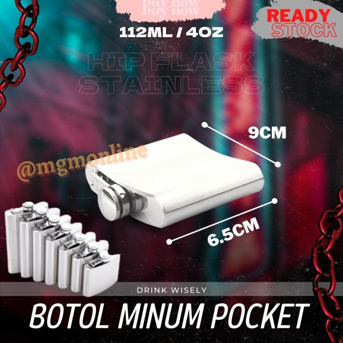 Botol pocket Stainless 112ml Hip Flask 4oz liquor botol minuman keras