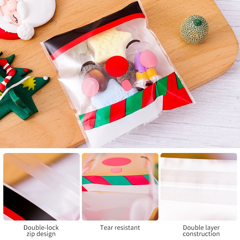 100pcs Kantong Plastik Ziplock Transparan Reusable Dengan Perekat Untuk Hadiah Natal / Perhiasan Diy