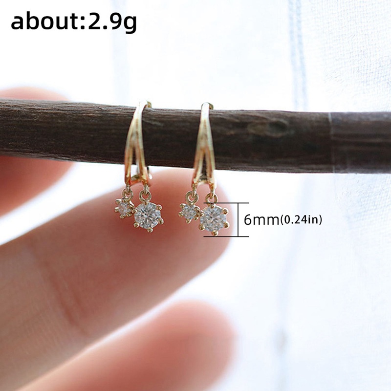 Fancyqube Anting Bentuk Bulat Bahan Cubic Zirconia Warna Silver / Gold Untuk Wanita Charms