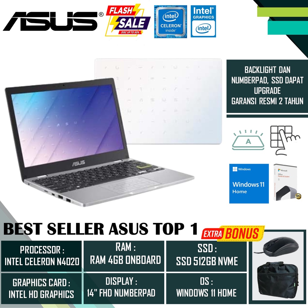 Jual Laptop Murah Asus Vivobook E410MAO 4GB 512GB SSD FHD Windows 11