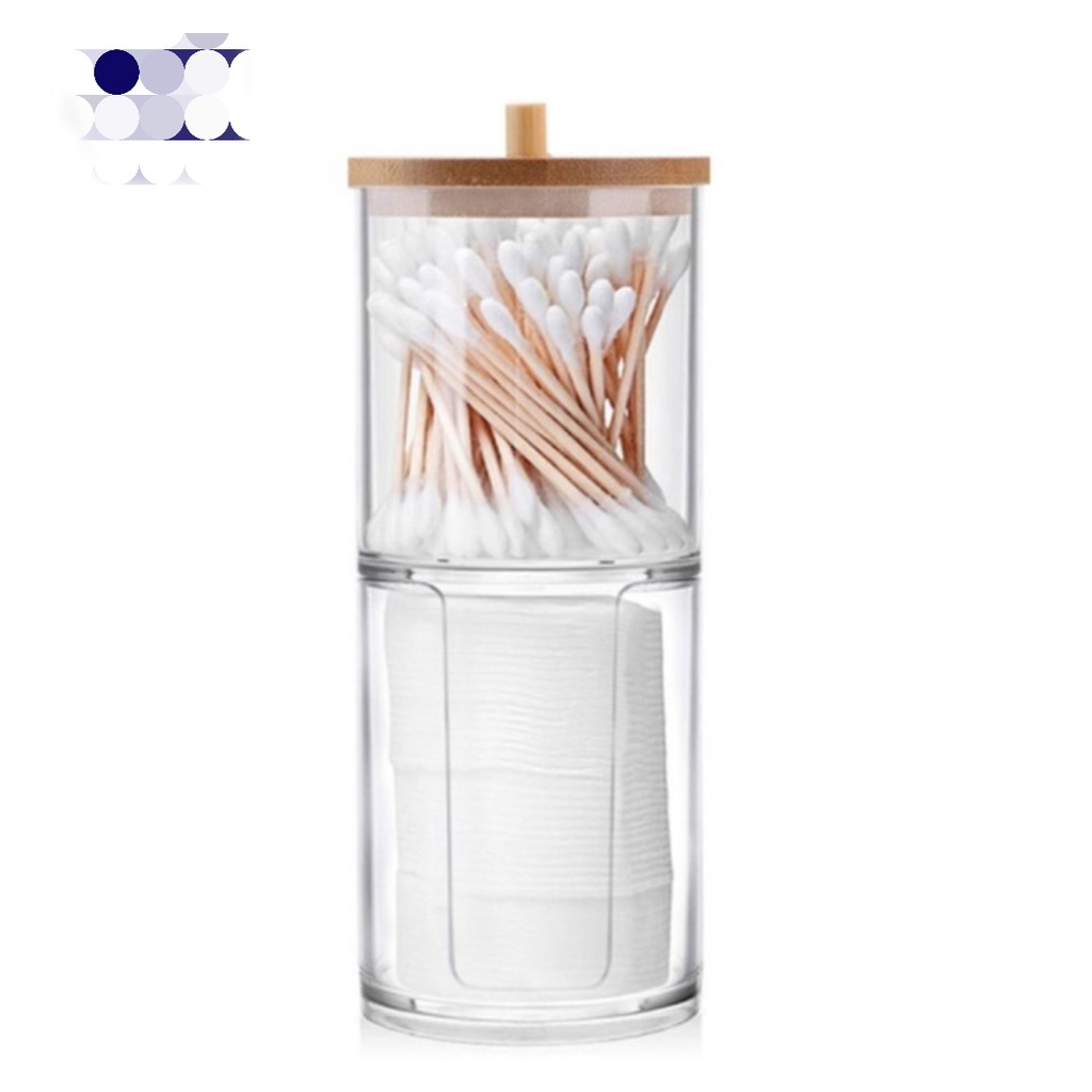 Nama Deptstore - Kotak Penyimpanan kapas Cotton bud 2 in 1 dengan penutup kayu