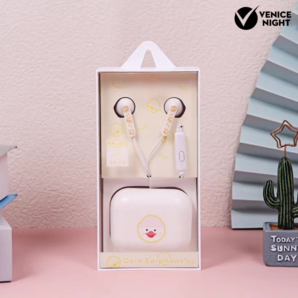 (VNEP) (Berkabel) Earphone dengan Kotak Penyimpanan Pola Lucu Universal HiFi Sound In-ear Music Earbud untuk Ponsel