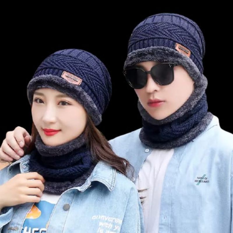 Topi Kupluk Rajut Beanie dan Syal Set / Kupluk Beanie / Topi Kupluk Set