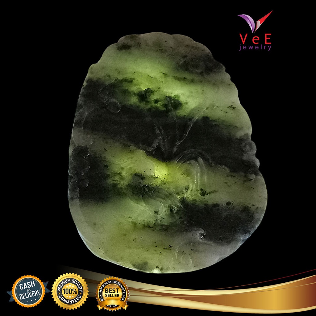 Liontin Batu Giok Burma Asli Natural Ukir Shio Ayam Fei Cui Tipe A - Vee Jade Jadeite Barang Antik