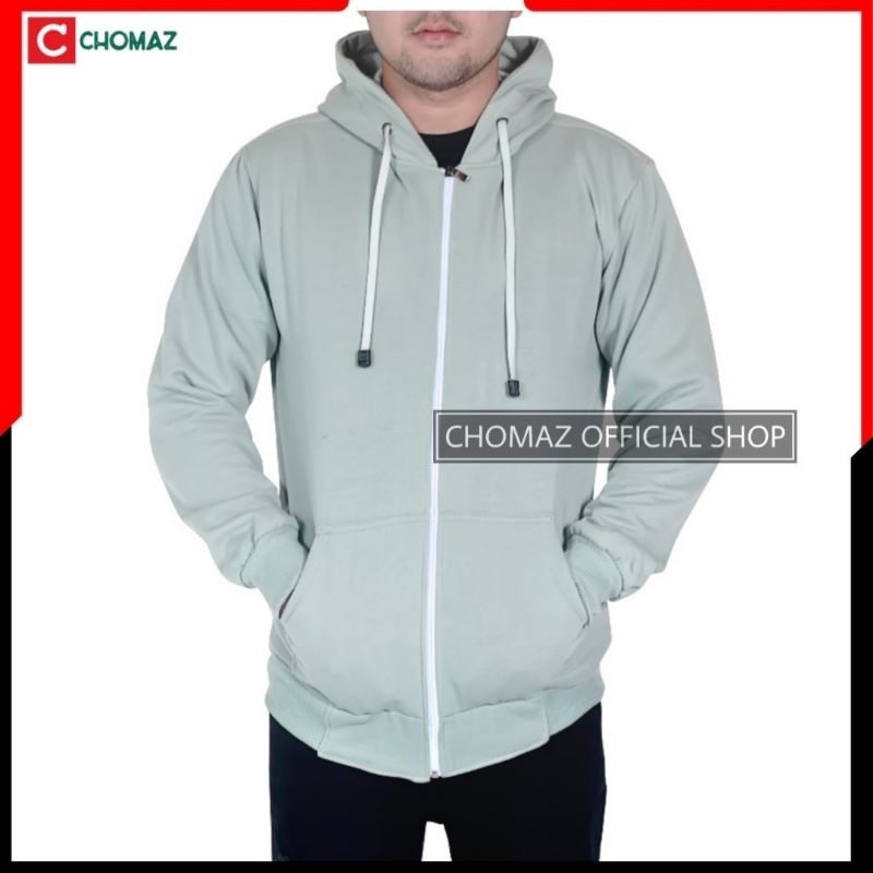 Jaket Fleece Resleting Hoodie Polos Zipper Mint Pria &amp; Wanita Size L XL XXL Chomaz