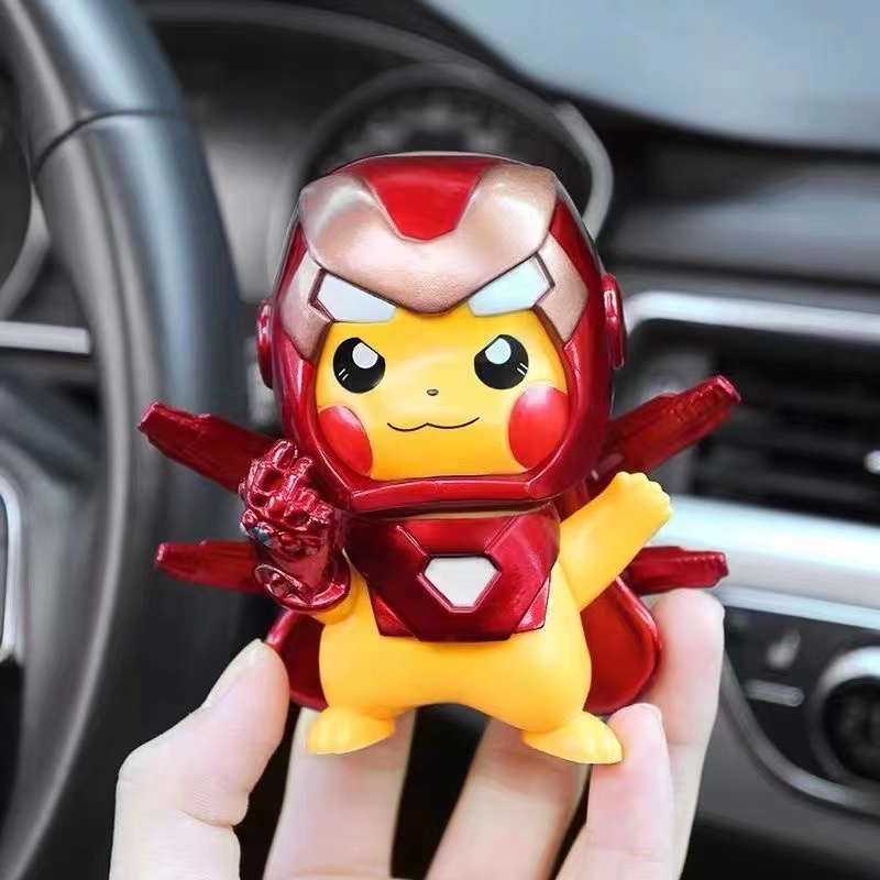 Mainan Action Figure Pokemon Pikachu GK The Marvel Avengers Iron Man 10cm Untuk Dekorasi Mobil