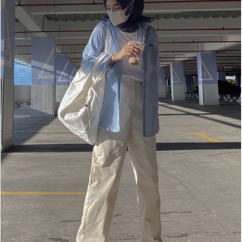 Kemeja Linen Oversized - Oversize Shirt-OVERSIZE BABY BLUE