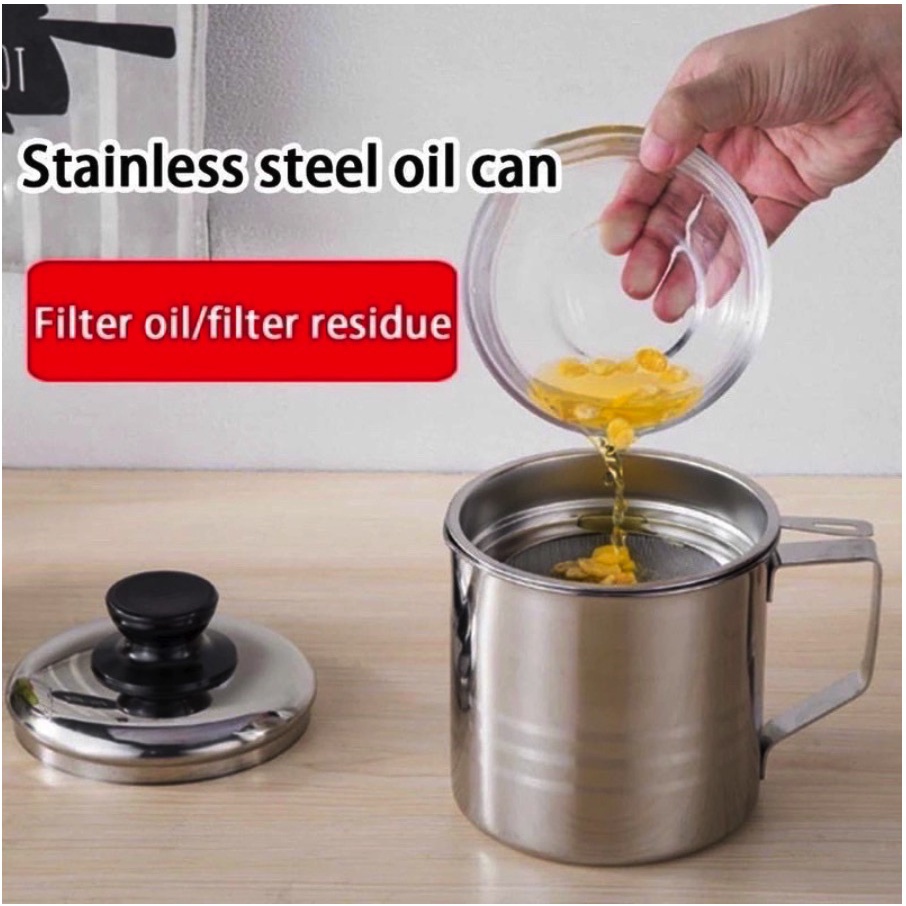 Saringan Minyak / OIL POT Jelantah Sisa Wadah Tempat Gorengan Gelas Stainless Steel Oil Pot Kotakin