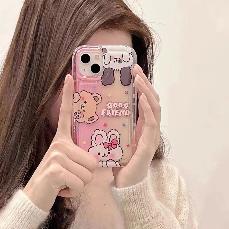 Soft Case Silikon TPU Transparan Motif Kelinci Beruang Untuk IPhone 14 13 12 11 Pro X XR XS Max 6 6S 7 8 Plus