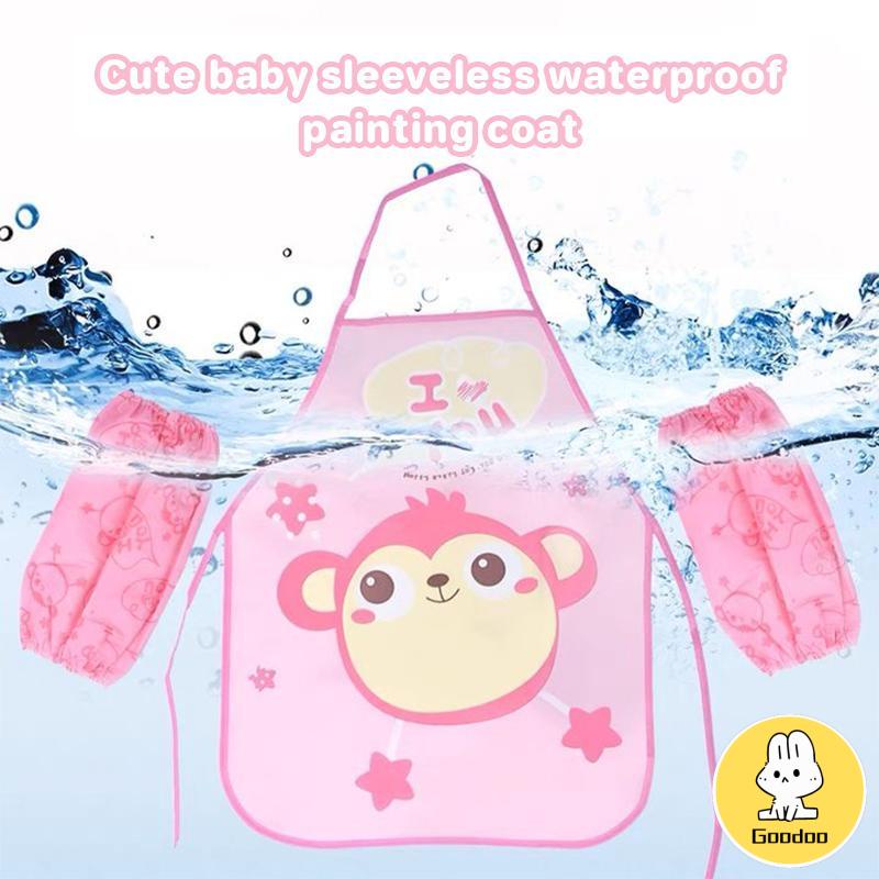 Celemek Apron Anak untuk Melukis Berkebun Karakter Kartun Dengan manset/Tanpa manset -Doo