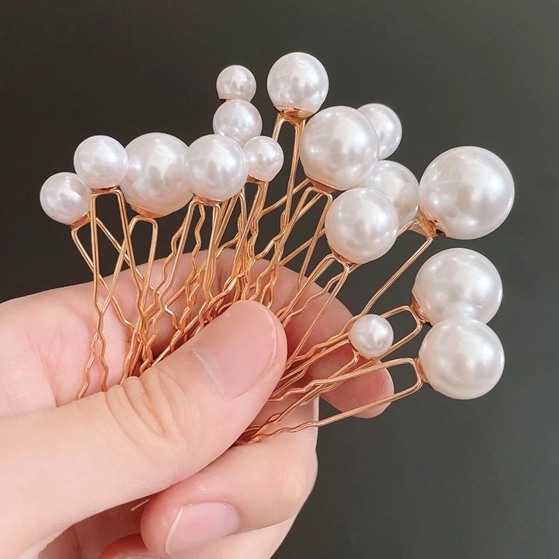 16pcs / Pak Jepit Rambut Wanita Bentuk U Hias Mutiara Untuk Pernikahan
