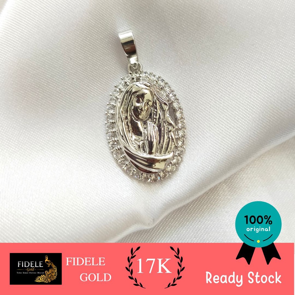 Liontin Bunda Maria Emas Putih Permata Cantik 17k Emas Asli