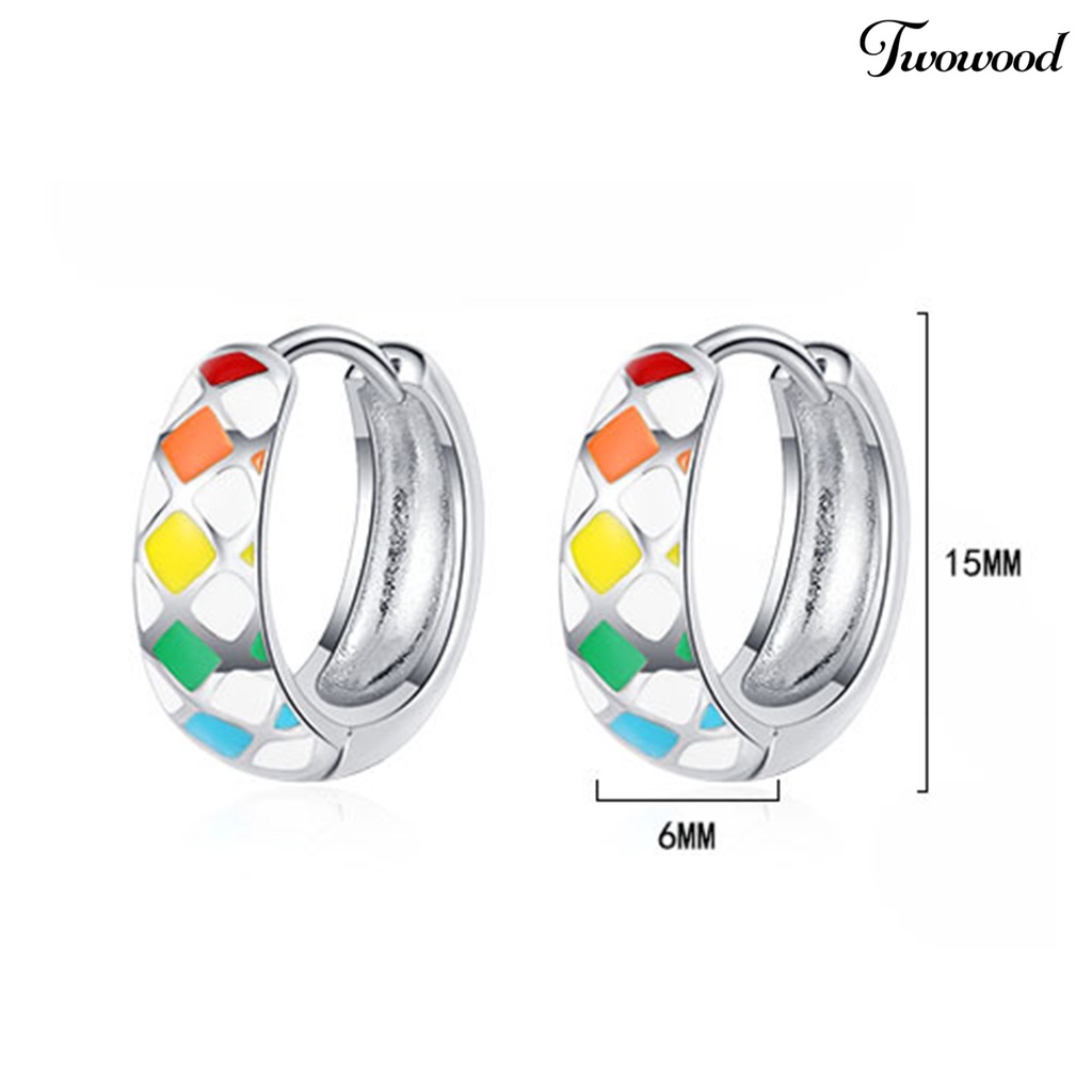 1 Pasang Anting Hoop Motif Kotak-Kotak Gaya Korea Untuk Wanita