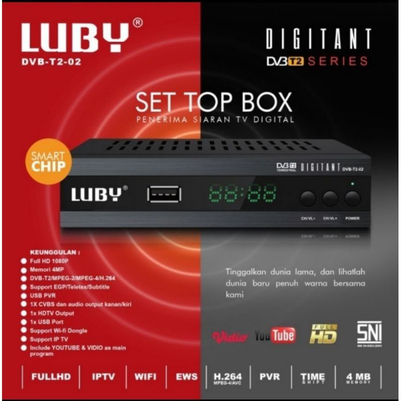 Set Top Box Tv Digital Luby DVB T2-01 / Receiver Siaran Digital/STB Tv Tabung SNI Bisa Youtube tiktok STB Murah