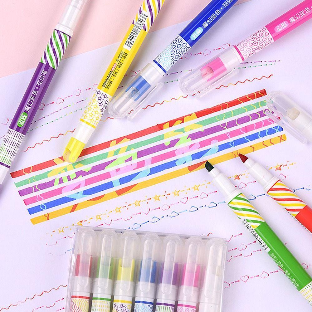 Preva 7PCS Double-Headed Stabilo Cepat Kering Multi-Warna Penanda Lucu Notes Pen