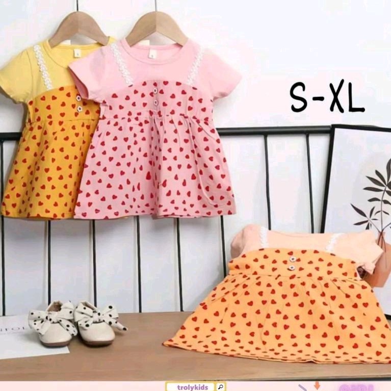 ADPI089 - Dres Katun Love Renda Anak Perempuan Import