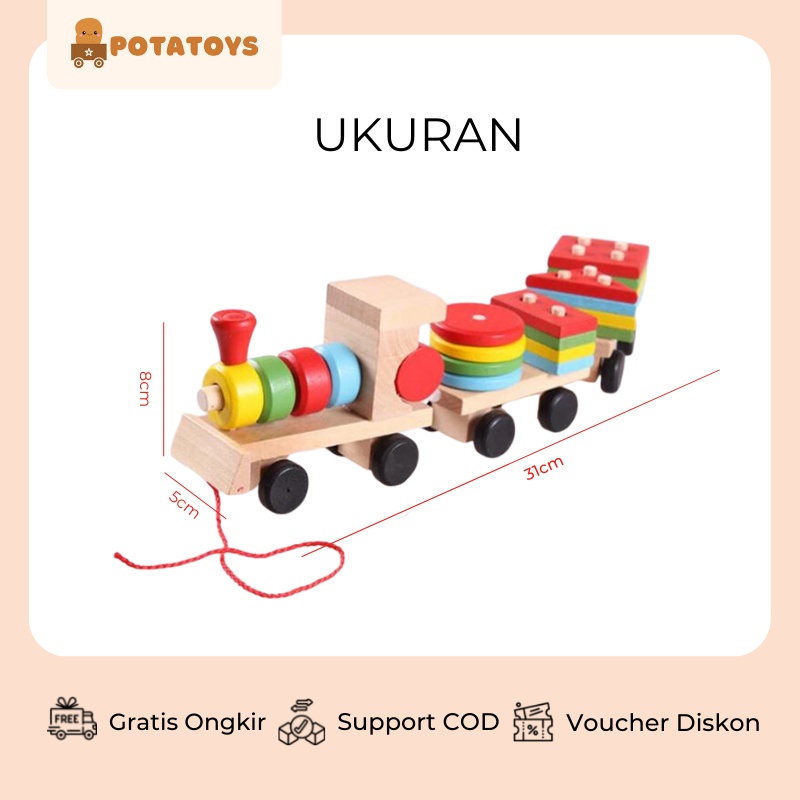 [ Potatoys ] Wooden Shape Matching Train / Mainan Kayu Kereta Balok Susun