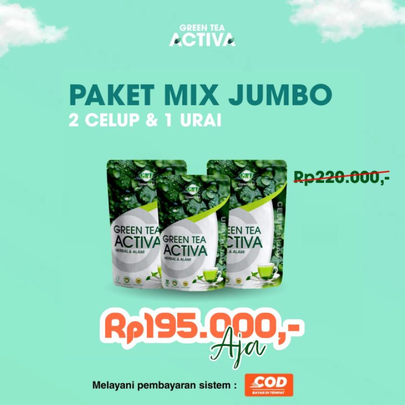 

Paket Hemat Jumbo MIX / Peluntur Lemak Green Tea Activa 2 celup 1 urai