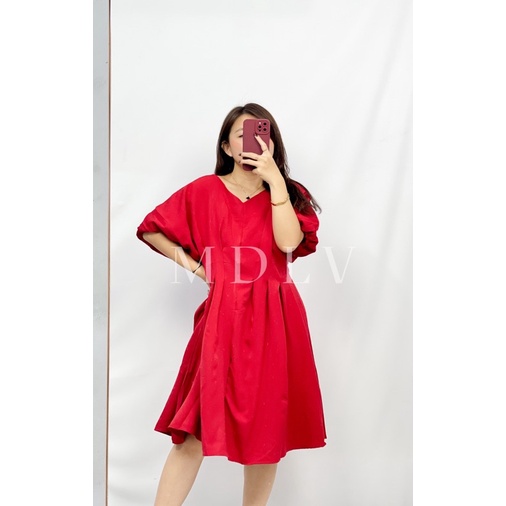 MDLV ~ 0998# CNY Redberry V-neck Midi Dress Imlek Sincia Import