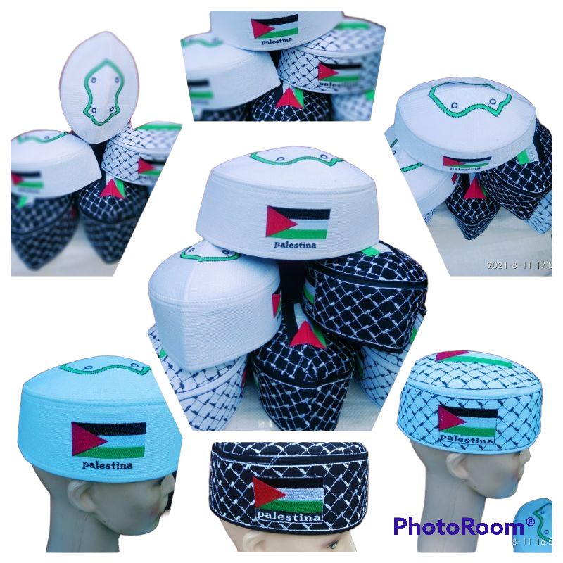 [real pict] Peci kopeah  palestine/kopeah bordir bendera palestine/kopeah Malaysia terompah&amp;palestine