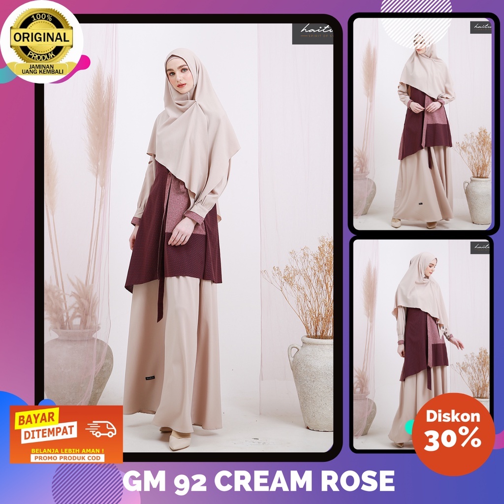 BIG SALE 2022 / BAJU GAMIS HIJAB HAITWO GM 92 CREAM ROSE / SET GAMIS HIJAB MUSLIMAH PROMO / BAJU GAM
