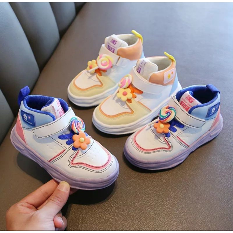 LittleShoes Sepatu Anak Boot Import CANDY SNEAKER Sepatu Sneaker Anak Motif Bunga dan Lolipop Size 21-32