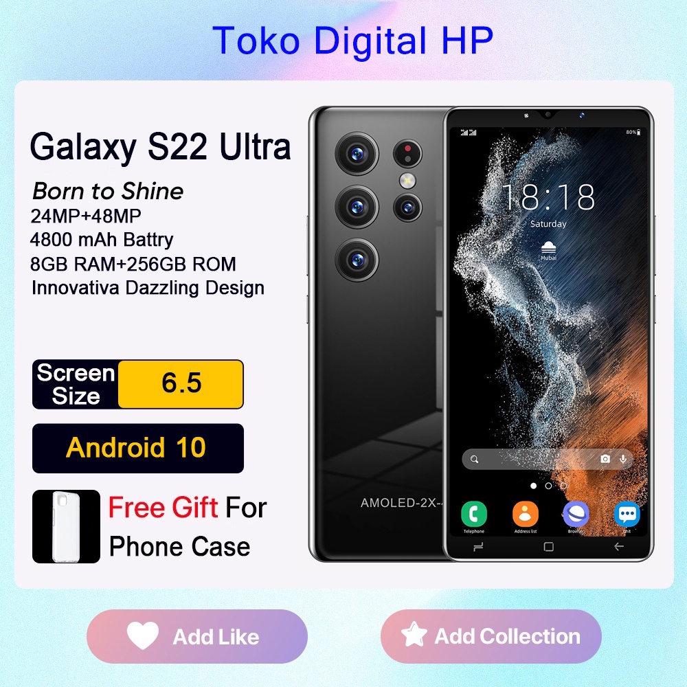 HP Murah Galaxy S22 Ultra 6,5 inci Handphone 8GB + 256GB Smartphone 5G Ponsel Android 5800mAh Baterai Besar Ponsel