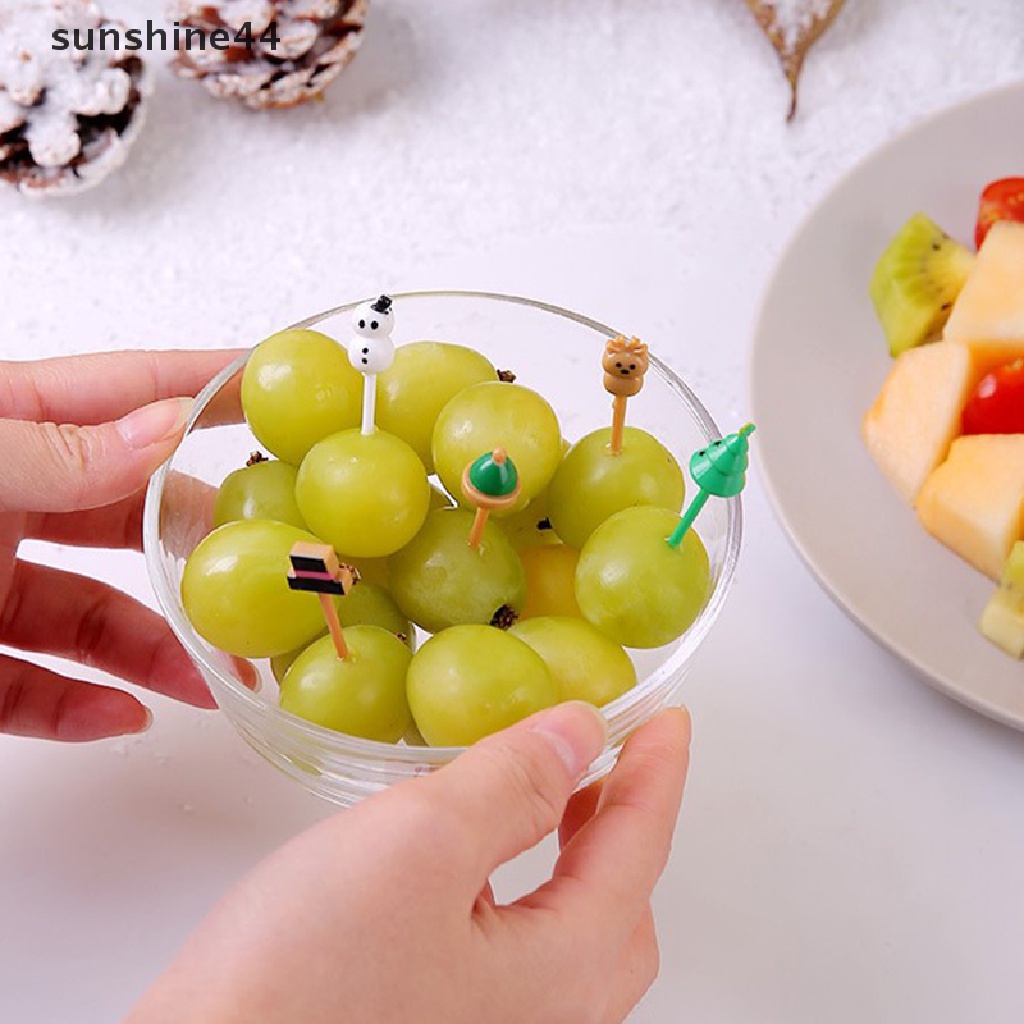 Sunshine Garpu Buah / Dessert / Kue / Snack Mini Motif Kartun Hewan Ternak Untuk Aksesoris Pesta Anak