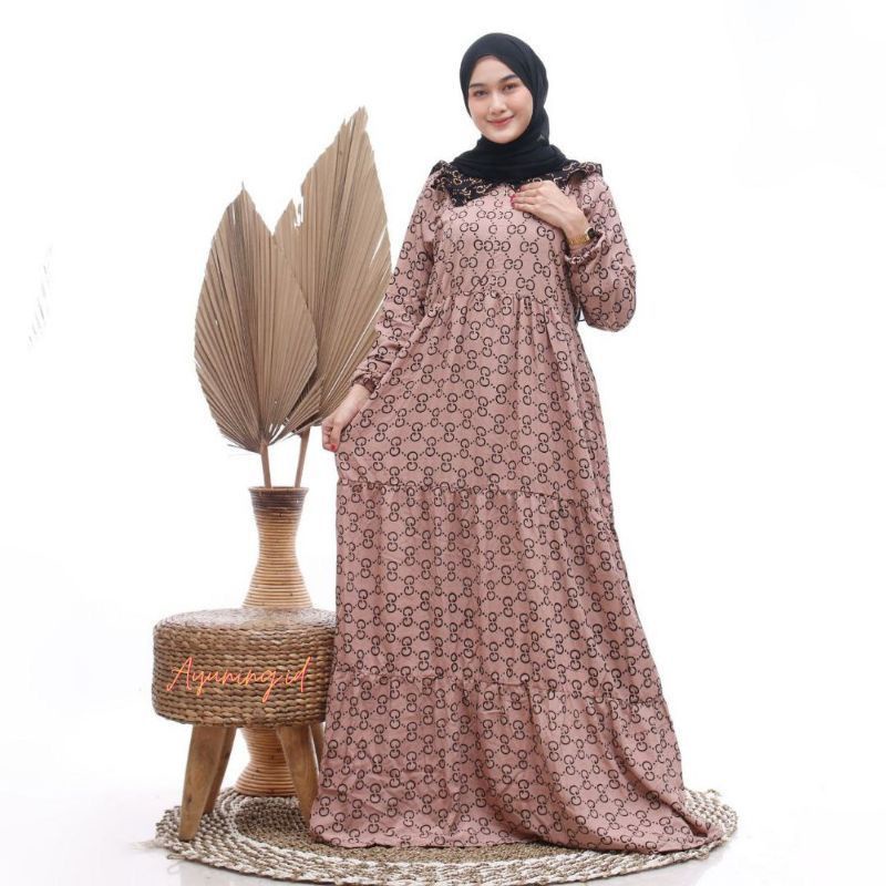 GAMIS TERBARU - GAMIS KEKINIAN - GAMIS RAYON PREMIUM KANCING DEPAN - DRESS MIDI SUSUN MOTIF