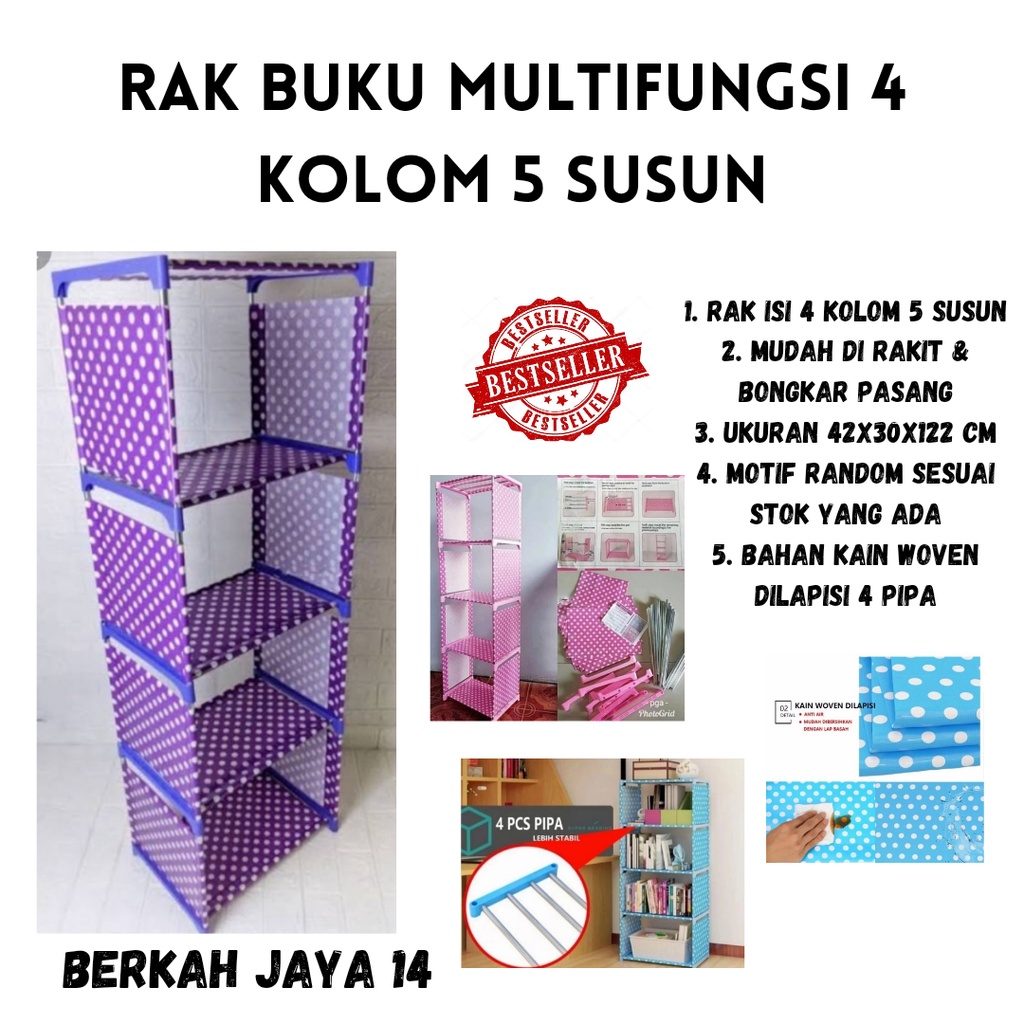 RAK BUKU 4 KOLOM 5 SUSUN SERBAGUNA BAHAN KAIN WOVEN LAPIS PIPA BESI HARGA MURAH BARANG BERKUALITAS PROMO DISKON TERLARIS