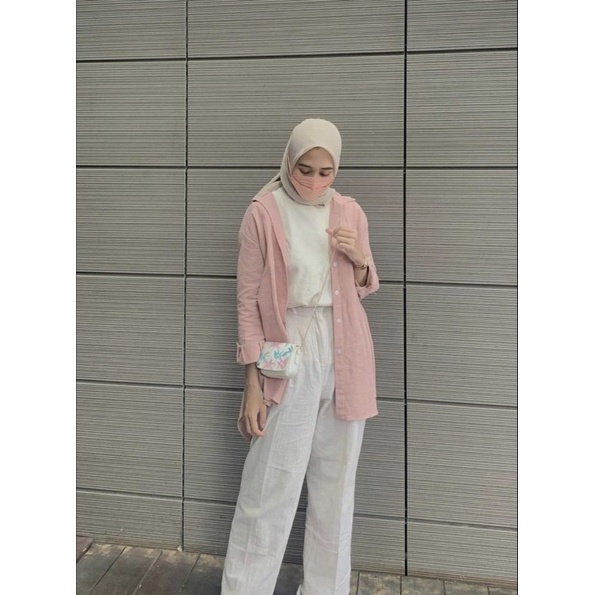 Kemeja Linen Oversized - Oversize Shirt-OVERSIZE PEACH