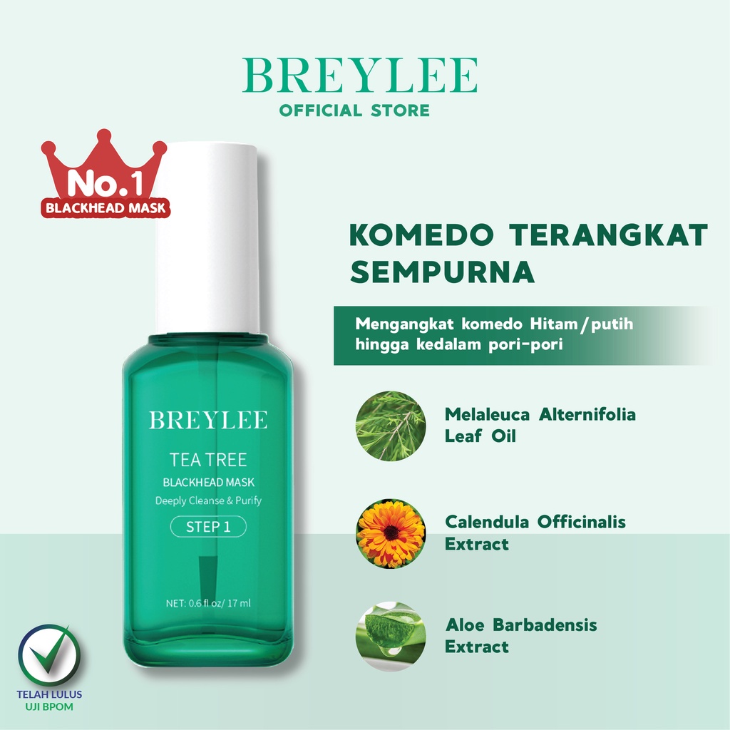 Pembersih Komedo Masker Wajah BREYLEE Tea Tree Blackhead Mask &amp; Pore Minimizer Serum - 17ml