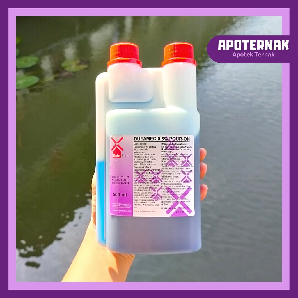 DUFAMEC 0,5% Pour On Tetes Luar 500 mL | Obat LSD Gudik Scabies Cacing Kudix Gatal Tungau Kutu Kutu Penghisap dan Lalat Pada Hewan Ternak | 500 mL | DUTCH FARM