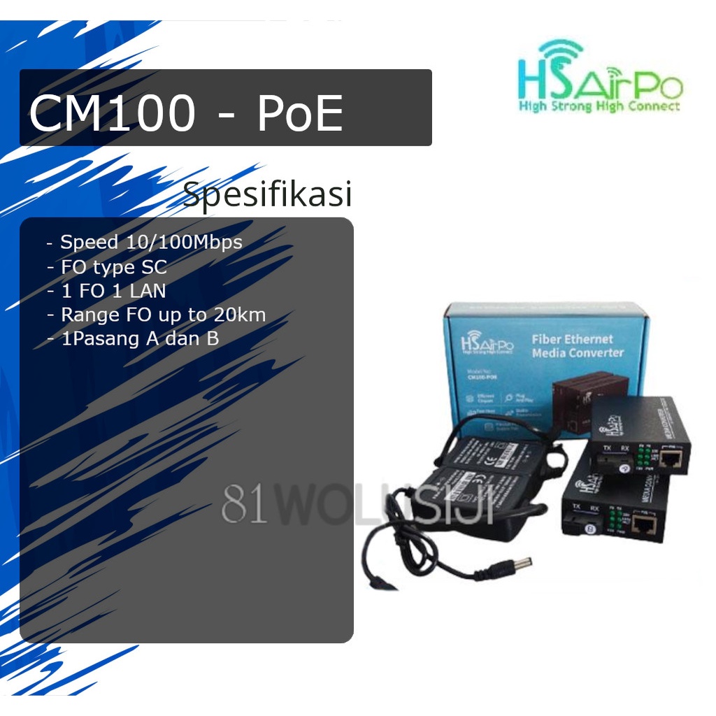 Converter LAN to FO HSAirpo CM100 10/100Mbps - PoE Support