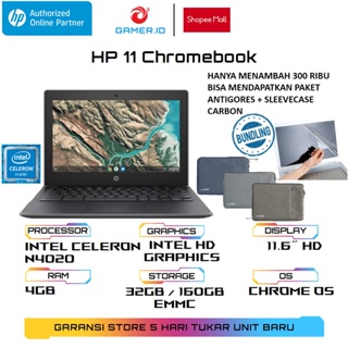 HP 11 Chromebook - Intel Celeron N4020 RAM 4GB 32GB/160GB eMMC 11.6”HD Chrome OS - LAPTOP PELAJAR KULIAH TERMURAH TERBAIK