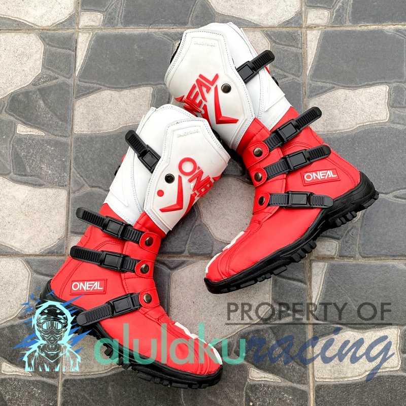 Sepatu Trail Boots Motocross MX Lokal Premium Best Quality - White Red