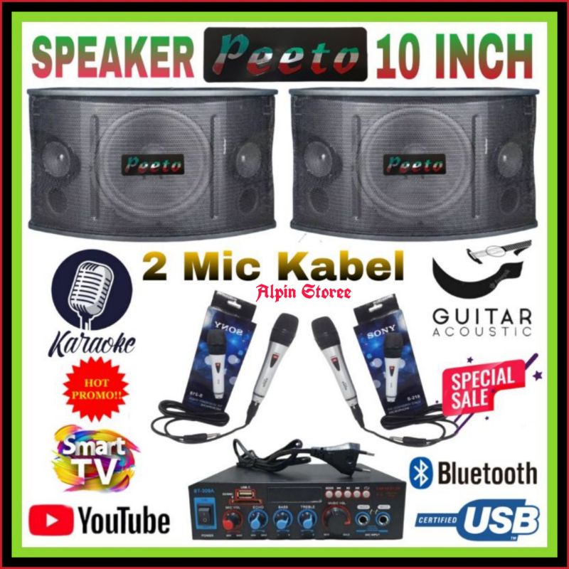 Jual Paket Karaoke Smart Tv Youtube Speaker PEETO 10 Inch Ampli