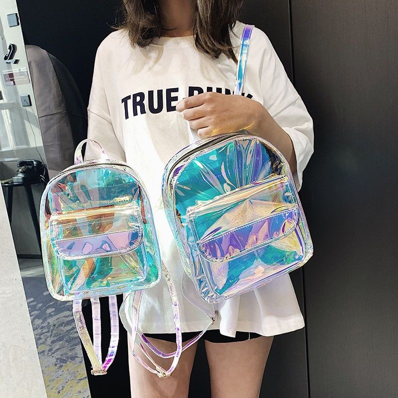 ℗❐Seraser Kasual Mini Ransel Wanita Versi Korea 2021 Baru Fashion Trendi Laser Transparan Jelly Tas Ransel Pelajar Semua Pertandingan