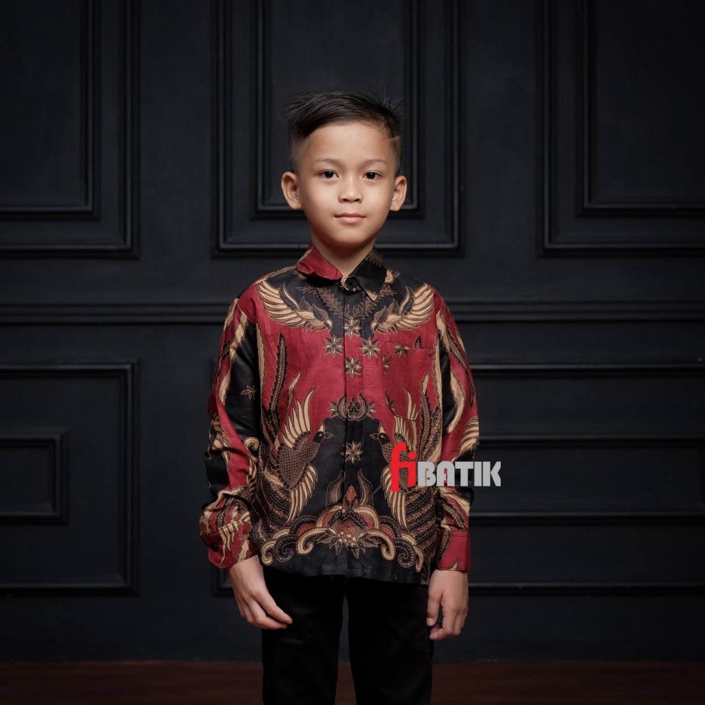 Kemeja Batik Anak Laki-laki Lengan Panjang Couple Ayah Dan Anak Motif Ironman Merah Marun