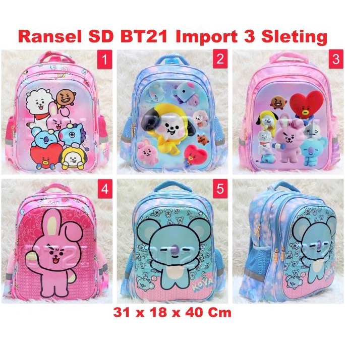 Tas Ransel Sekolah SD bt21 bts Import 3 Sleting backpack for school