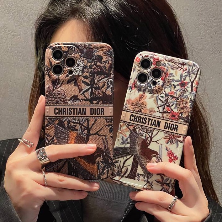 Merek Mewah IMD Case HP iP iPhone X Xr Xs Max14 Plus+Apple11 12 13 Pro Max Sarung Silikon Wanita Casing HP Christian Dior Burung Bunga