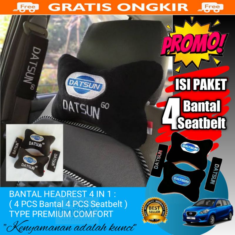 BANTAL MOBIL DATSUN GO + HITAM ISI 4 BANTAL AKSESORIS INTERIOR PENYANGGA LEHER