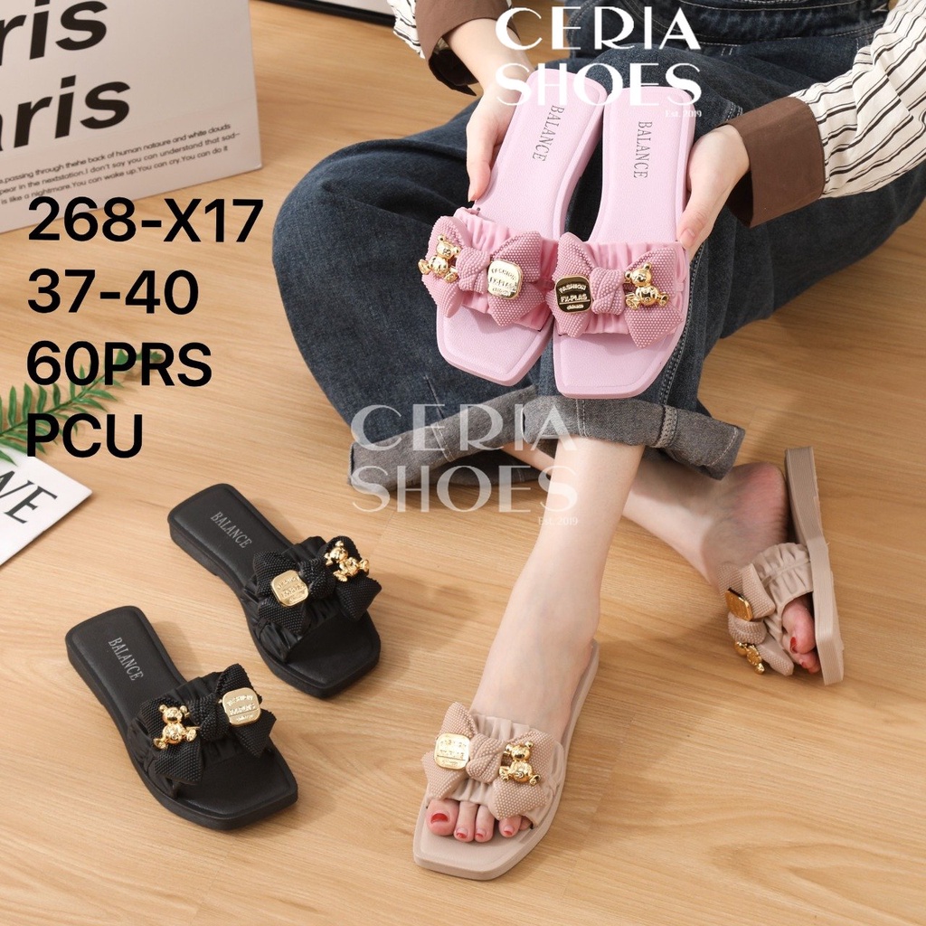 PVC Sandal Slop Kokop Wanita Jelly Karet Motif Pin Gold Import BALANCE Sol Non-Slip Bahan Empuk Elastis 268-X17