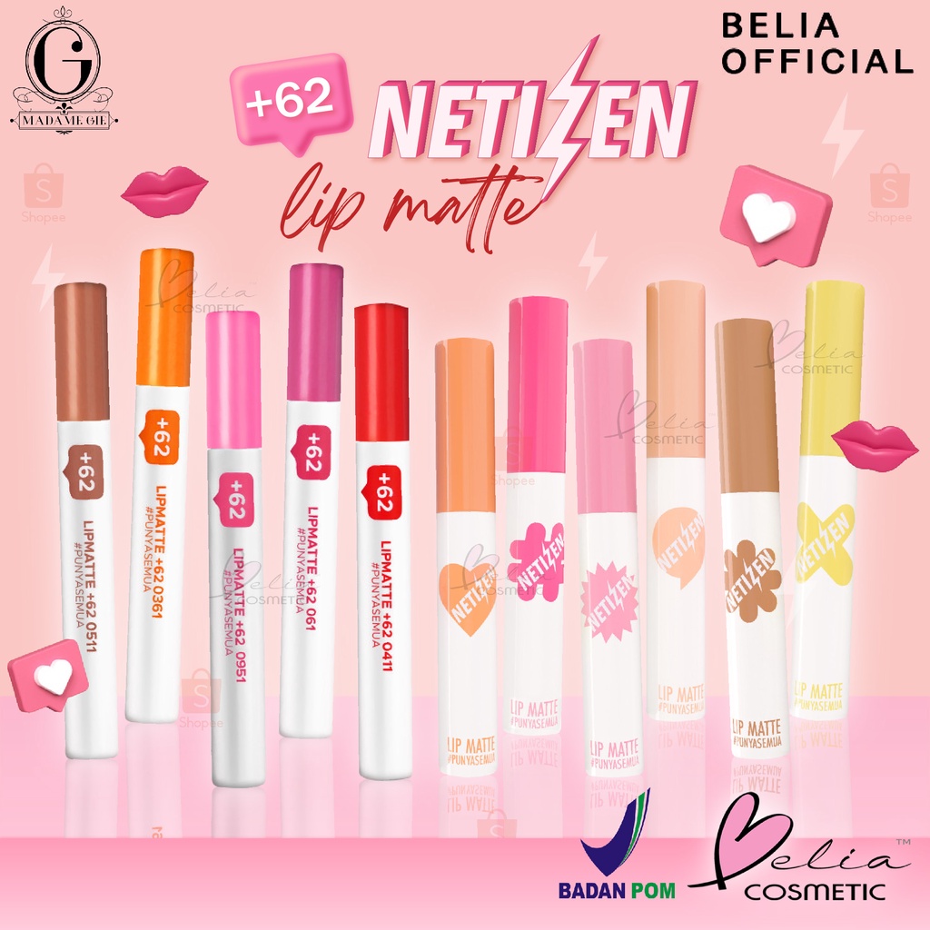 ❤ BELIA ❤ MADAME GIE +𝟲𝟮 Lip Matte Make Up Lipstick | Netizen Lip Matte | Maskara Hitam | Bening | Clear Mascara | Waterproof | Lip Cream lipcream +62 2mL Jakarta Bali Medan Madamegie Gisella