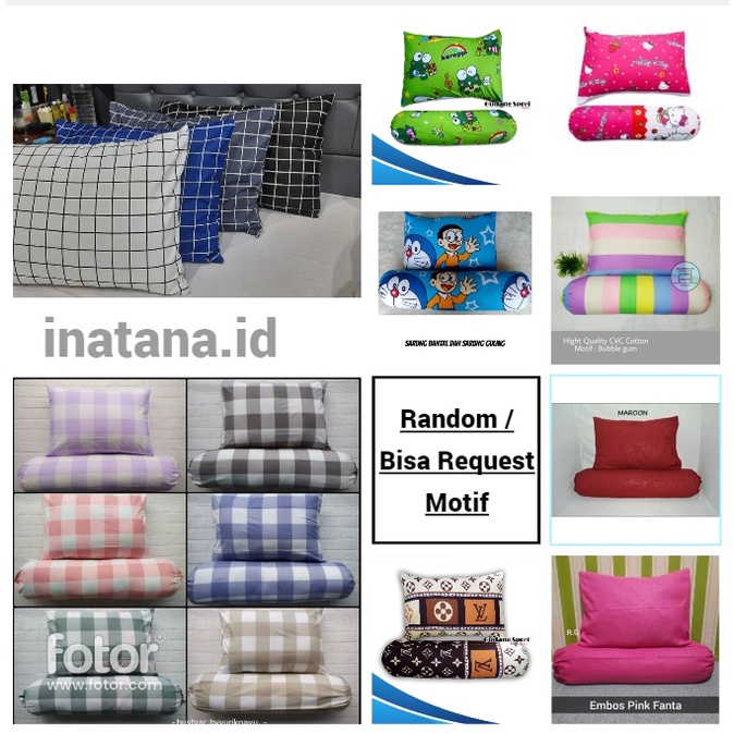 SARUNG BANTAL DAN SARUNG GULING MOTIF EMBOS POLOS WARNA PINK UNGU MERAH MARUN KUNING ABU KARAKTER DO