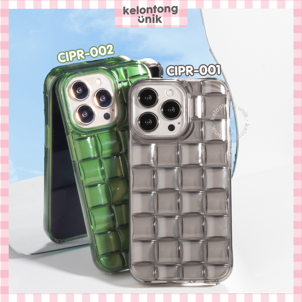 (Seri 1) For iPhone - Waffle Clear Case/ Puffy Grid Case