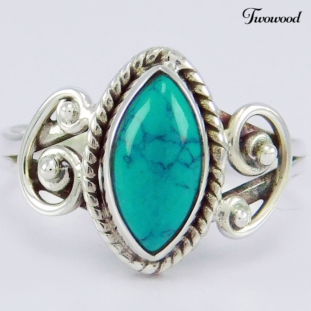 Perhiasan Cincin Jari Wanita Model Ukir Tibetan Antik Aksen Turquoise Untuk Hadiah