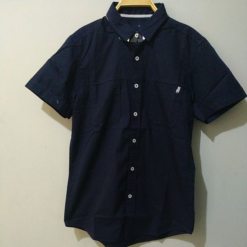 KLS313 OB KEMEJA LENGAN PENDEK SLIM FIT POLOS WARNA NAVY LOIS ORIGINAL