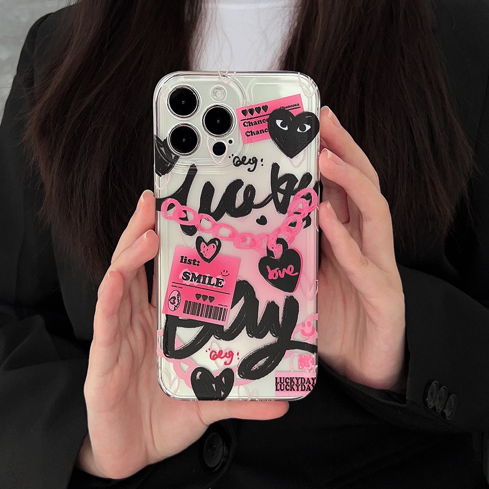 Case Pelindung Bahan Silikon Motif Rantai Grafitti Pink Untuk Iphone 14 7 8 SE2020 7 + 8PLUS XS XR 11 12 13 PRO MAX